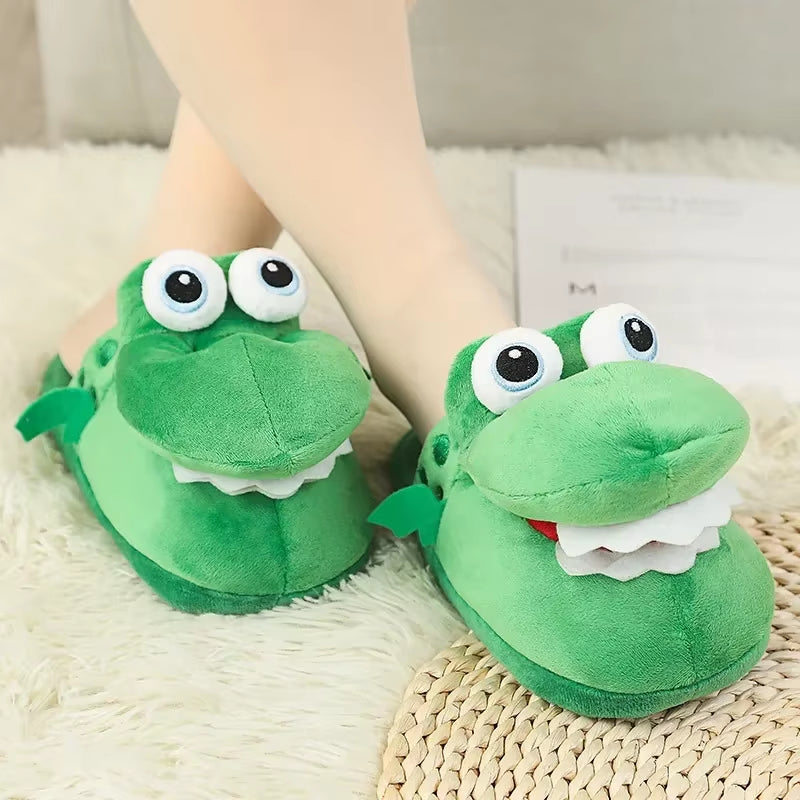 2024 New Fahsion Winter Cotton Slippers Walk Open Mouth Make Strange Crocodile Slippers Dance Dinosaur Cotton Slippers