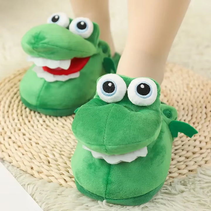 2024 New Fahsion Winter Cotton Slippers Walk Open Mouth Make Strange Crocodile Slippers Dance Dinosaur Cotton Slippers