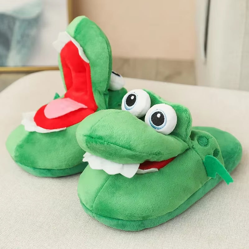 2024 New Fahsion Winter Cotton Slippers Walk Open Mouth Make Strange Crocodile Slippers Dance Dinosaur Cotton Slippers