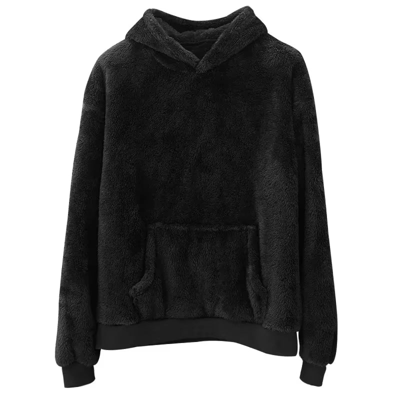 Winter Men'S Fleece Hooded Sweatshirt Fashion Solid Color Teddy Bear Plush Soft Warm Long Sleeve Pocket Pullover Sweater S-3XL